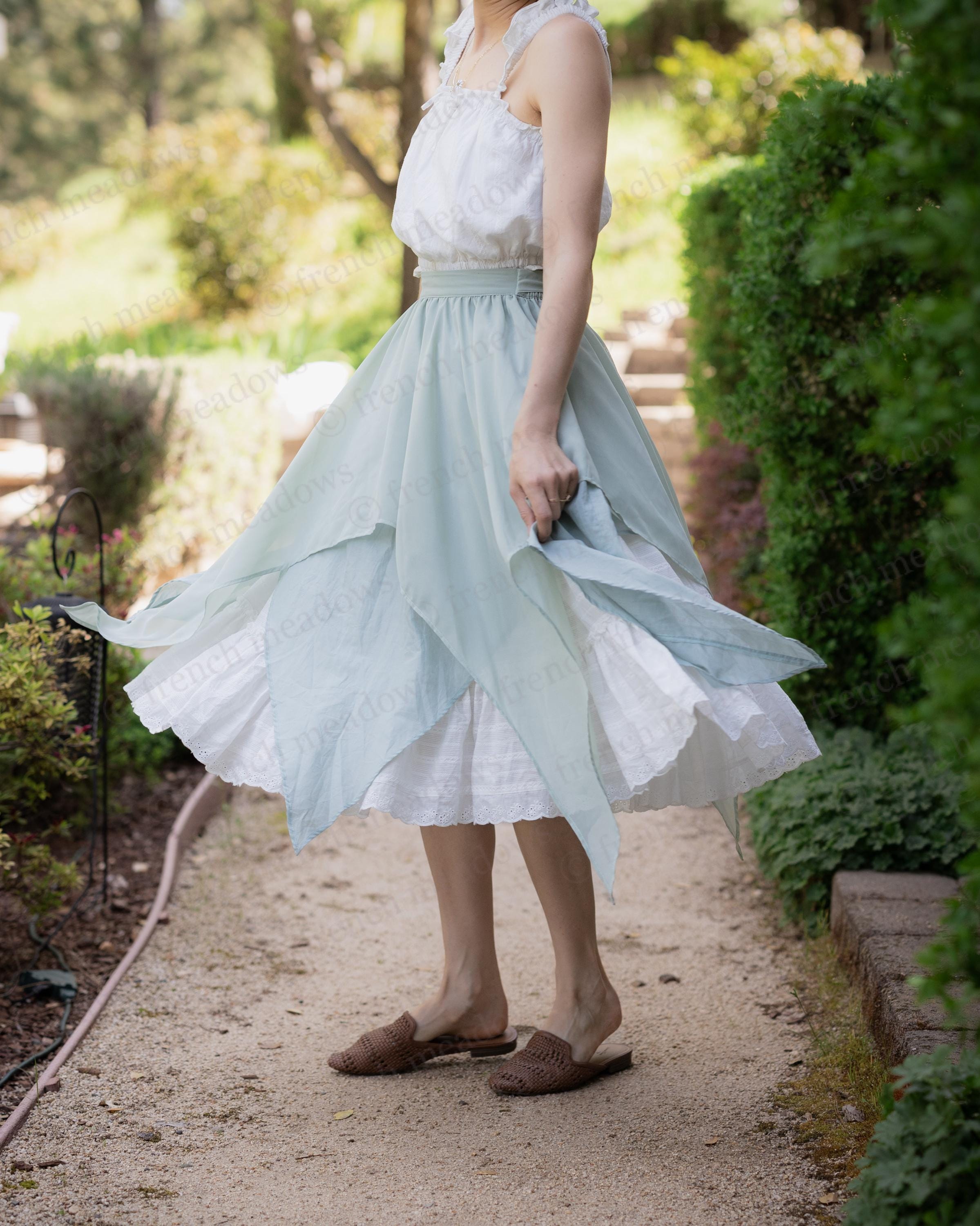 Flower Fairy Skirt | Green Purple Lavender Chiffon Faerie Pointed