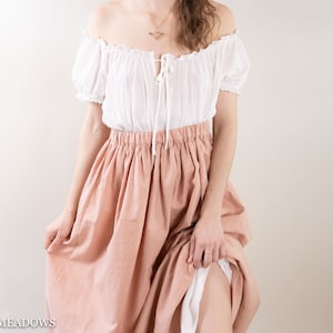 Blush Pink Linen Renaissance Skirt | Long Gathered Skirt Maxi Midi Skirt for Renaissance Faire Cosplay Larp Medieval Cottage Core Skirt