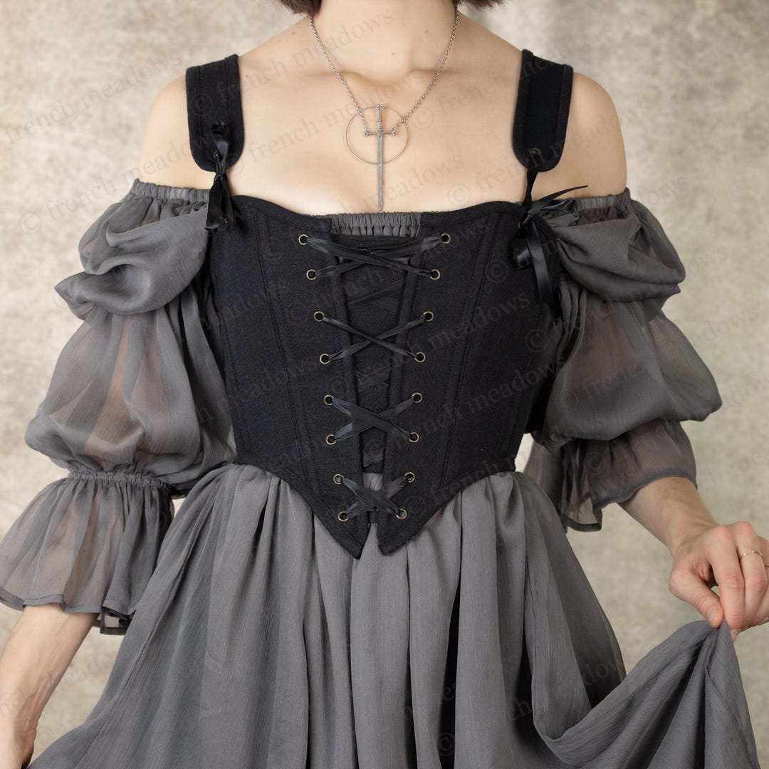 Black Cotton Corset: Renaissance Bodice with Removable Straps