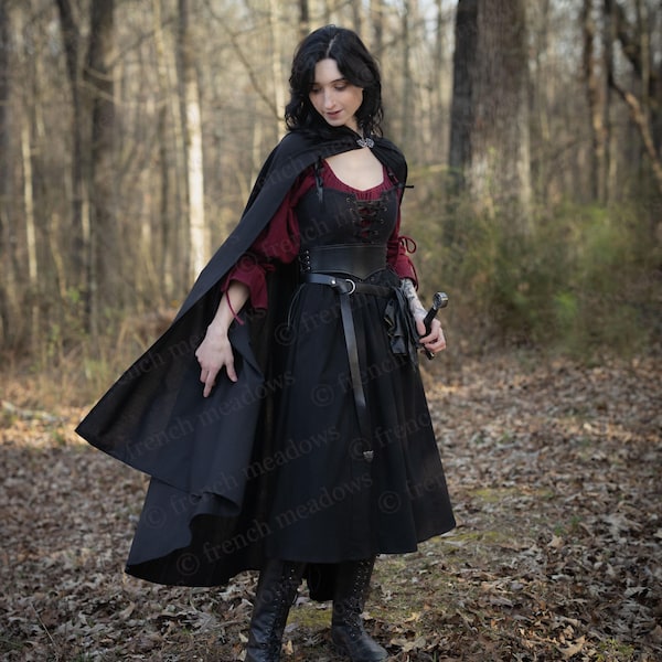 Capa renacentista de lino negro / Capa de lino Capa de hobbit medieval Cosplay Bruja Mago LARP Hada Elfo
