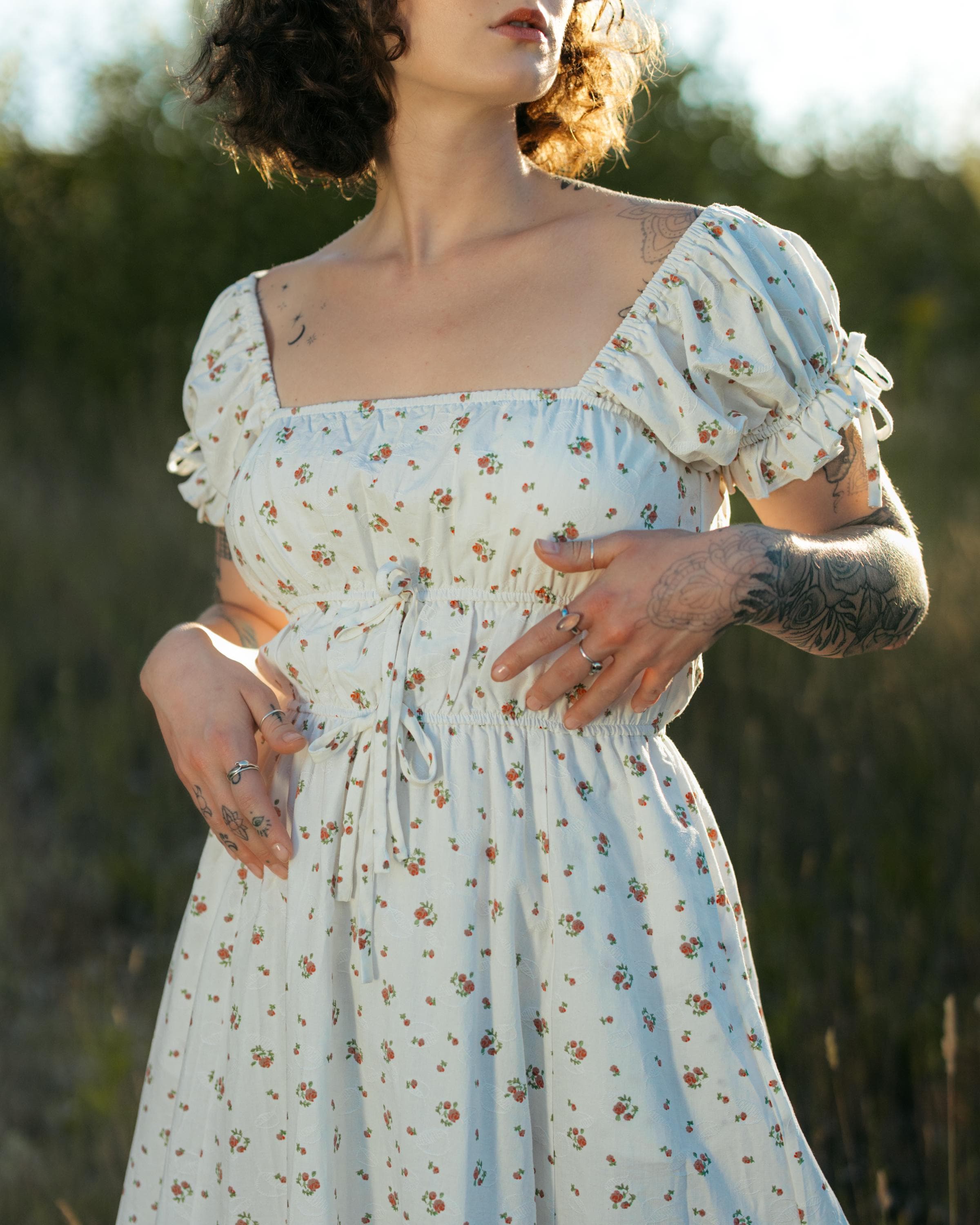 Ditsy Floral White Cotton Milkmaid Dress Renaissance Chemise Short Sleeve Ruffle Roses off Shoulder Cottagecore Peasant Midi Cute Summer Etsy