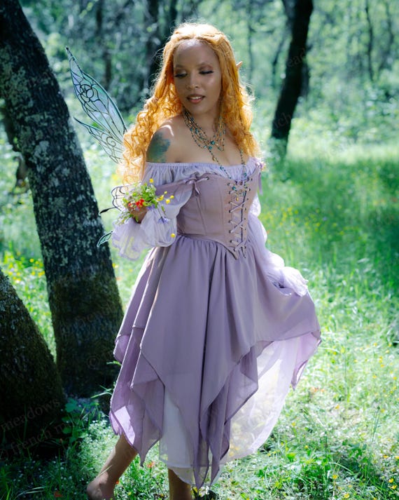 Flower Fairy Skirt Green Purple Lavender Chiffon Faerie Pointed