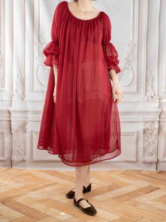 chiffon renaissance dress Red Chiffon Renaissance Dress: Sheer Under Dress Historical Chemise