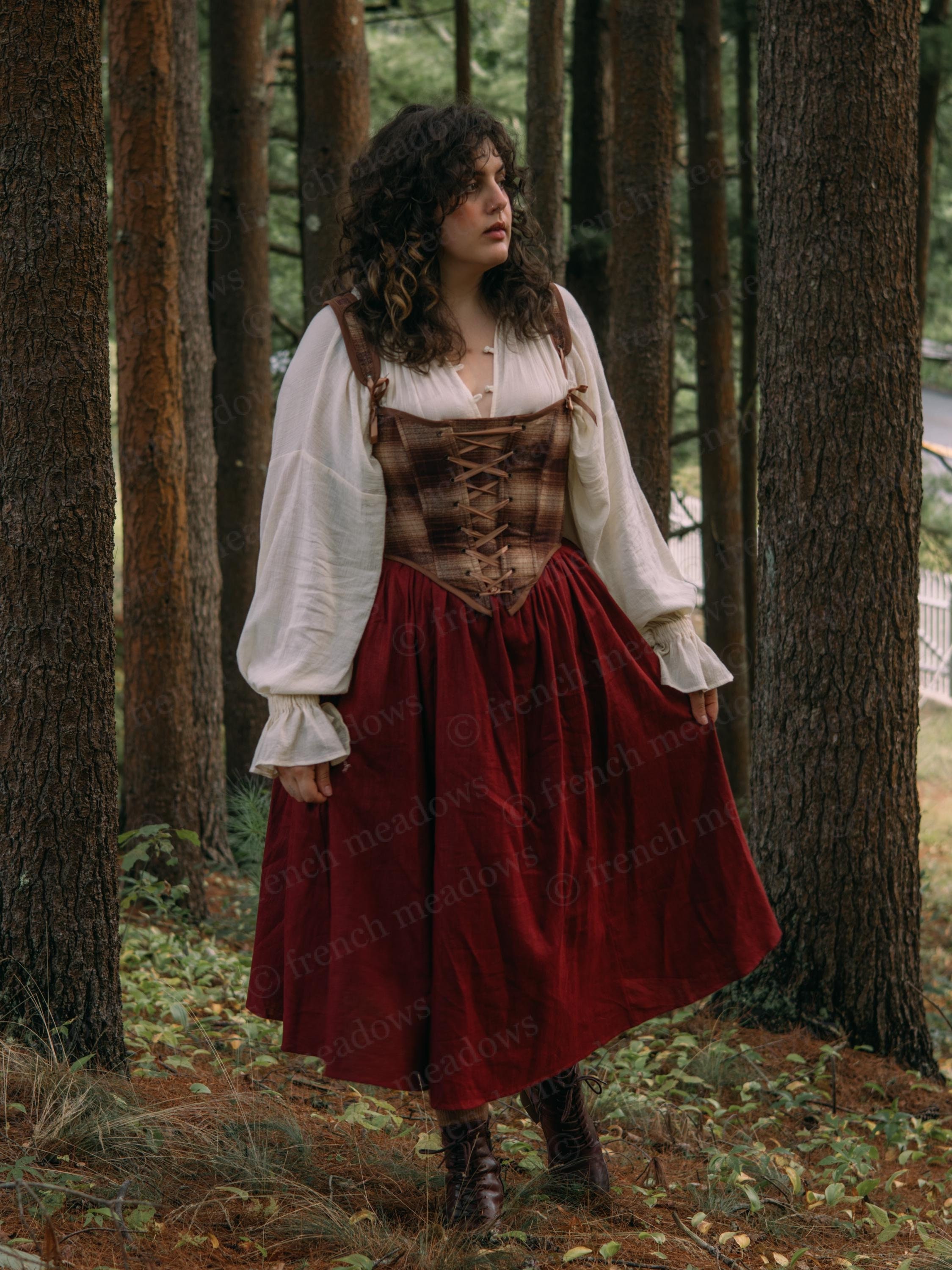 Burgundy Ramie Midi Skirt: Renaissance Faire Cottagecore Costume - Etsy