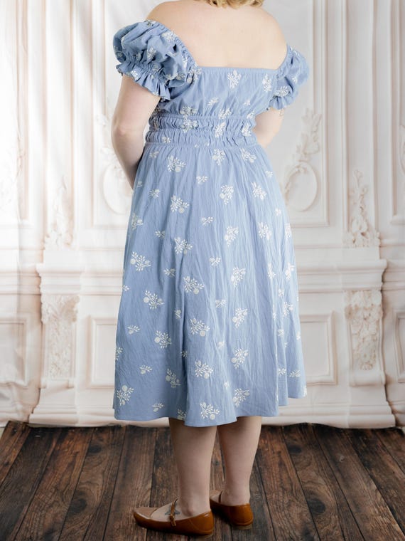 blue floral milkmaid dress Regency Dress: Cotton Renaissance Cottagecore Chemise Suzie Maternity Dress Short black satin engagement dress letting the silhouette and Size:Women's 2XL/3XL blue milkmaid dress