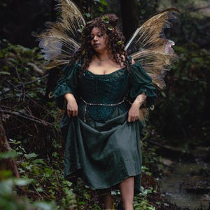 Dark Green Floral Jacquard 18th Century Stays | Renaissance Corset with Ruffle Tabs image 8