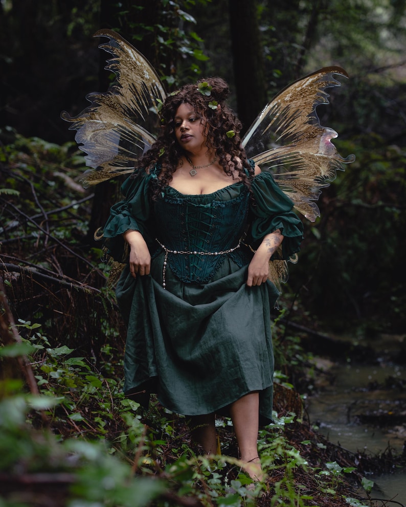 Dark Green Floral Jacquard 18th Century Stays | Renaissance Corset with Ruffle Tabs image 8