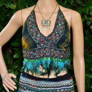 Bohemian Goddess Chiffon Feather Top • Boho Sequinned Halter Top • Hippy Festival Top