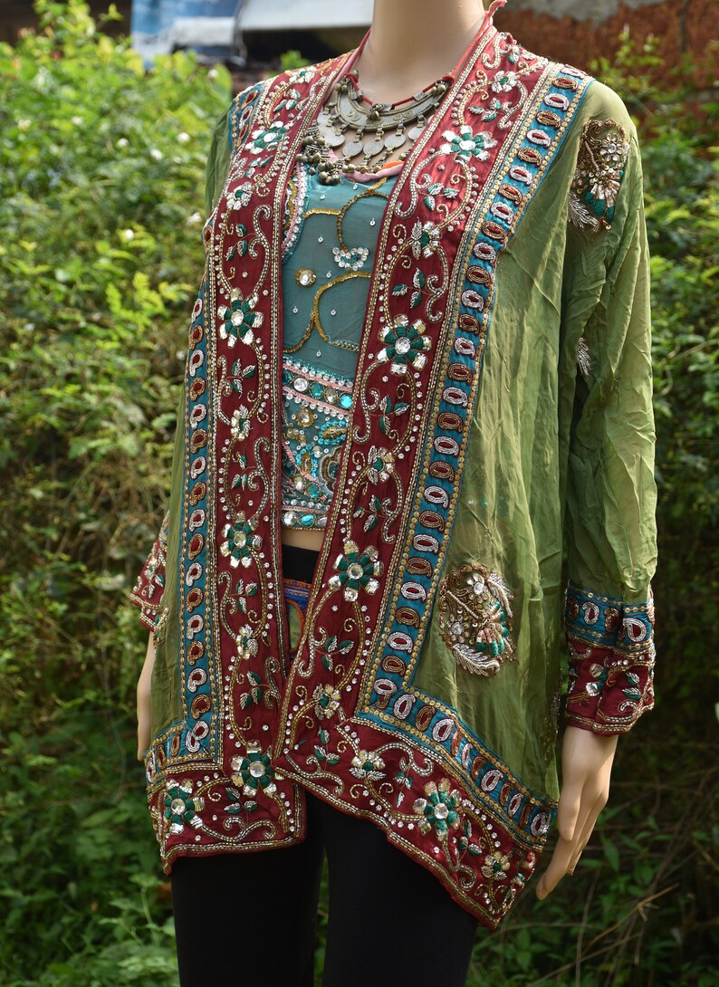 Vintage Kimono One of a Kind Festival Jacket Beach Cover Up Tunic Vintage Chiffon Kimono Sari Jacket Festival Kimono