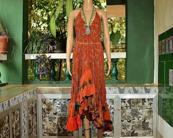 Orange Recycled silk sari dress