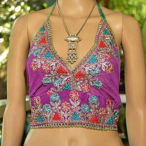 Boho Sequinned Chiffon Party Top • Boho Sequinned Halter Top •  Hippy Festival Top