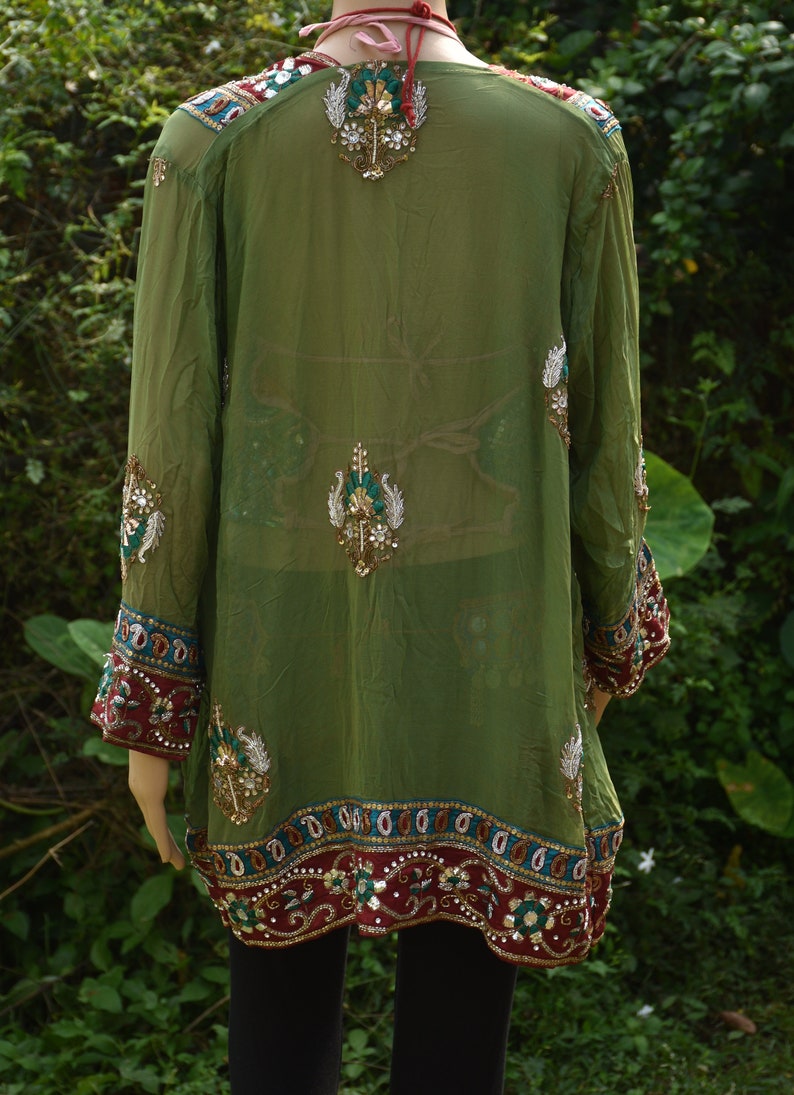 Vintage Kimono One of a Kind Festival Jacket Beach Cover Up Tunic Vintage Chiffon Kimono Sari Jacket Festival Kimono