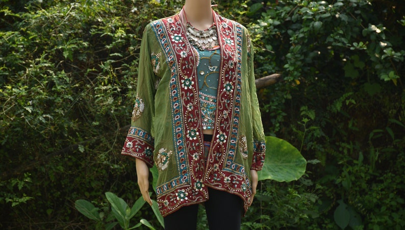 Vintage Kimono One of a Kind Festival Jacket Beach Cover Up Tunic Vintage Chiffon Kimono Sari Jacket Festival Kimono