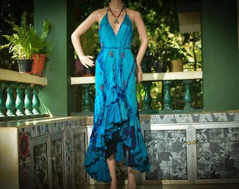High front Boho Dress in Blue