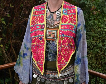 Vintage Indian Vest Embroidered Boho Hippy • hand embroidered waistcoat
