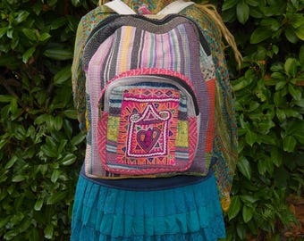 Cotton Kantha Patchwork Backpack: Handmade Kutch Embroidered Vegan Bag
