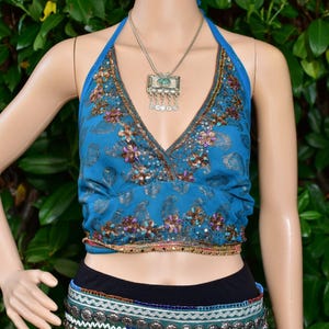 Boho Sequinned Chiffon Party Top • Boho Sequinned Halter Top •  Hippy Festival Top