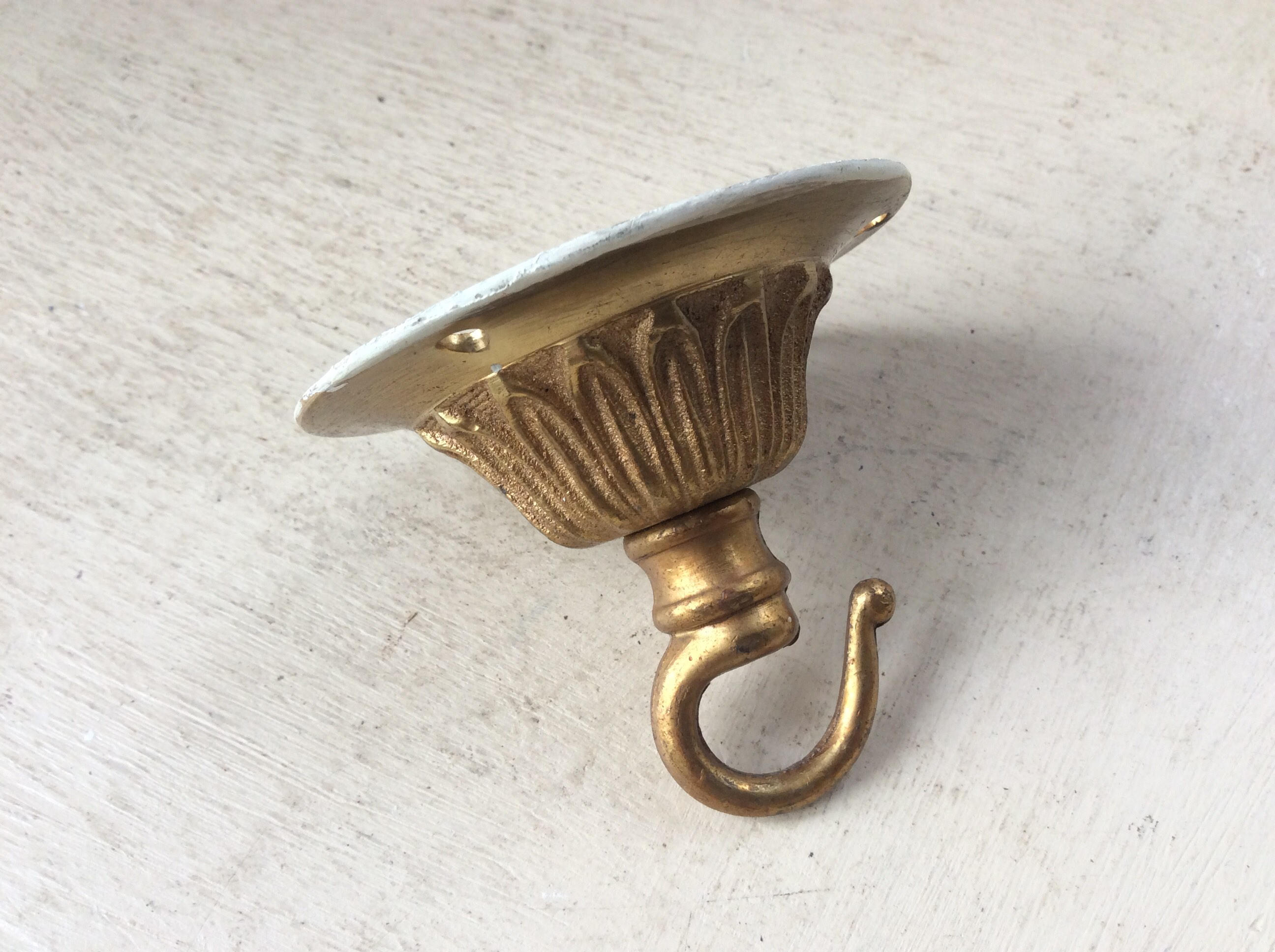 Small Antique Edwardian Gilt Brass Chandelier Pendant Light