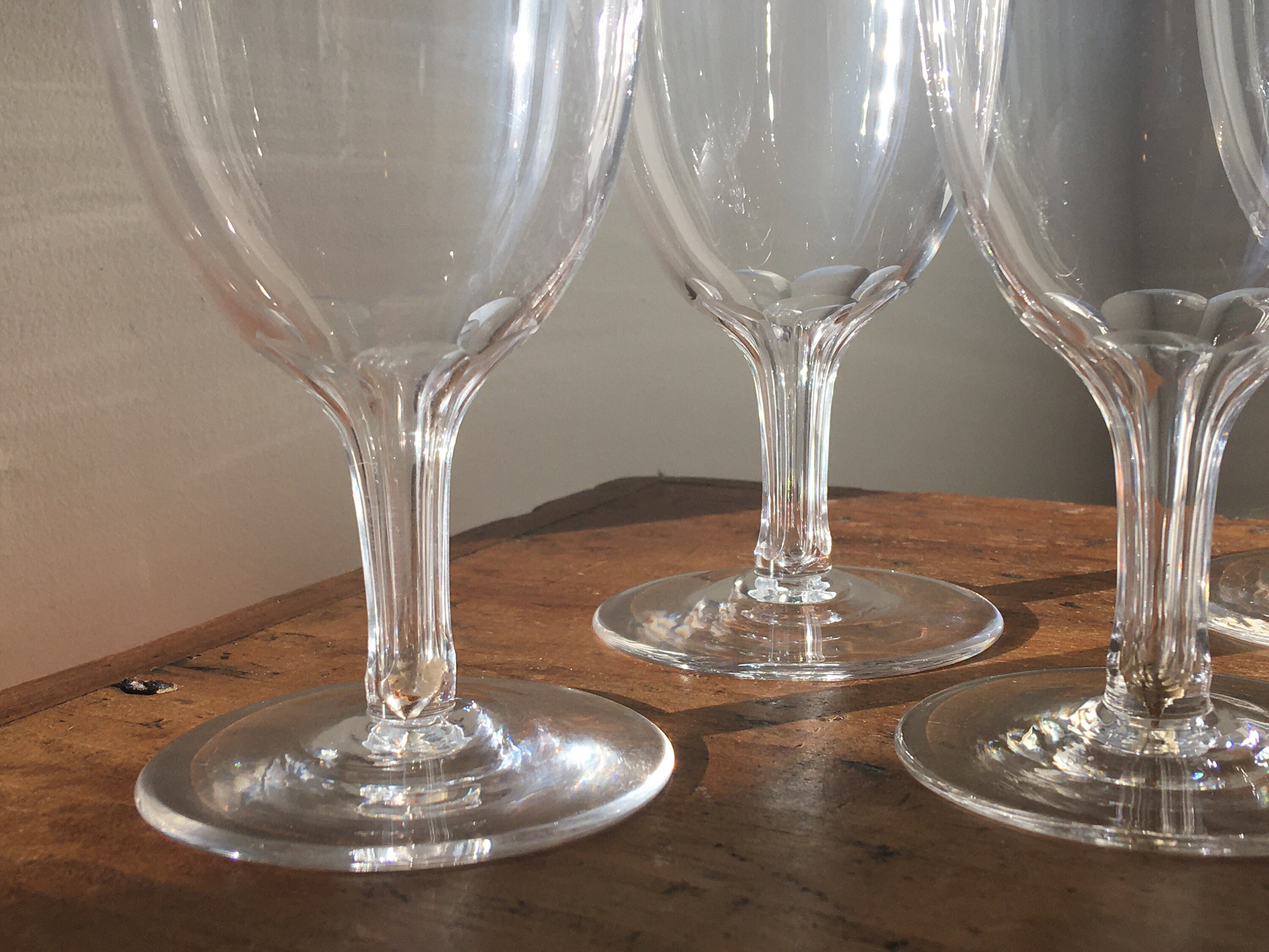 Set Of 5x Antique Late Victorian Hollow Stem Wine Glasses