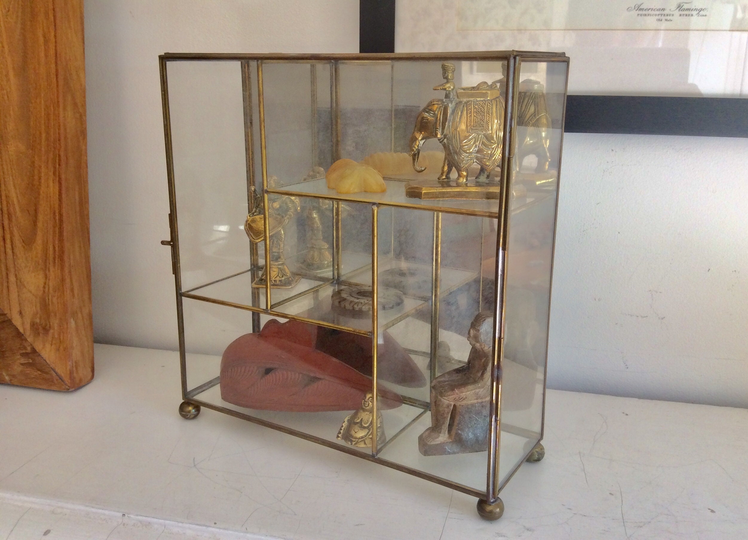 Mid Century Gilt Brass Glass Curiosity Collectibles Display