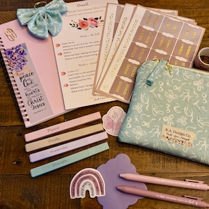 Christian Bible Study Box | Handmade Pouch & Bow Keyring | Journal, Stationery Set - free shipping