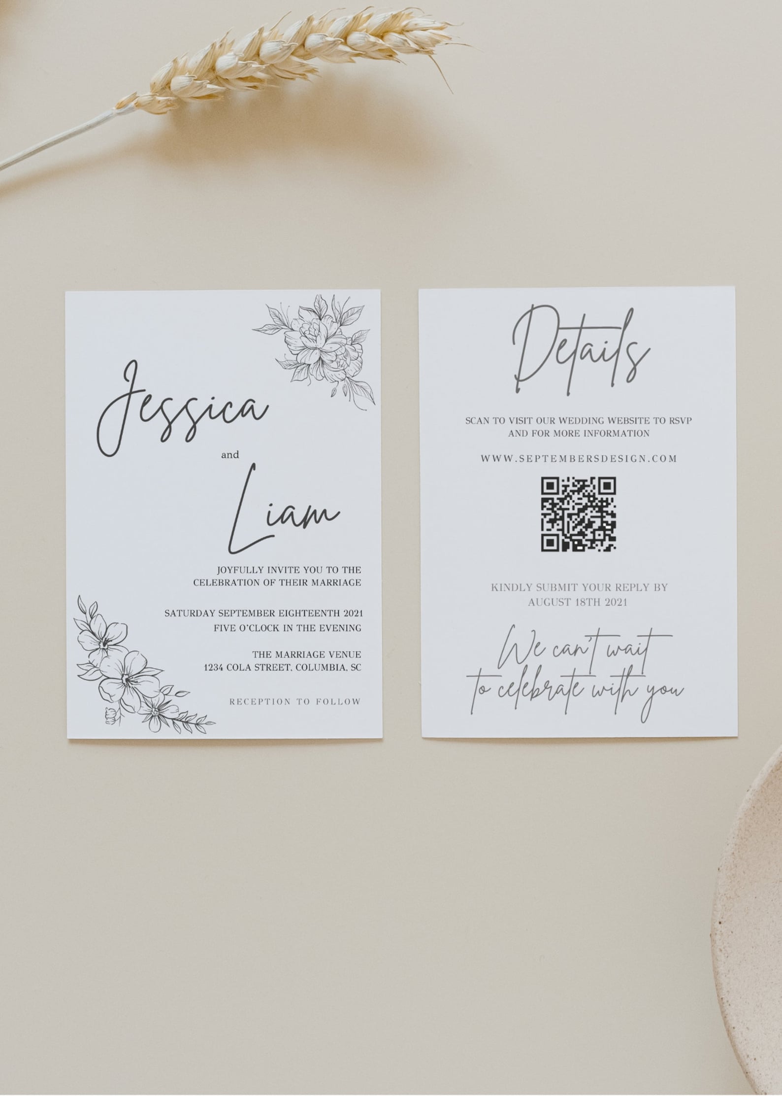 Minimalistic Wedding Invitation with QR Code Detail Card QR | Etsy