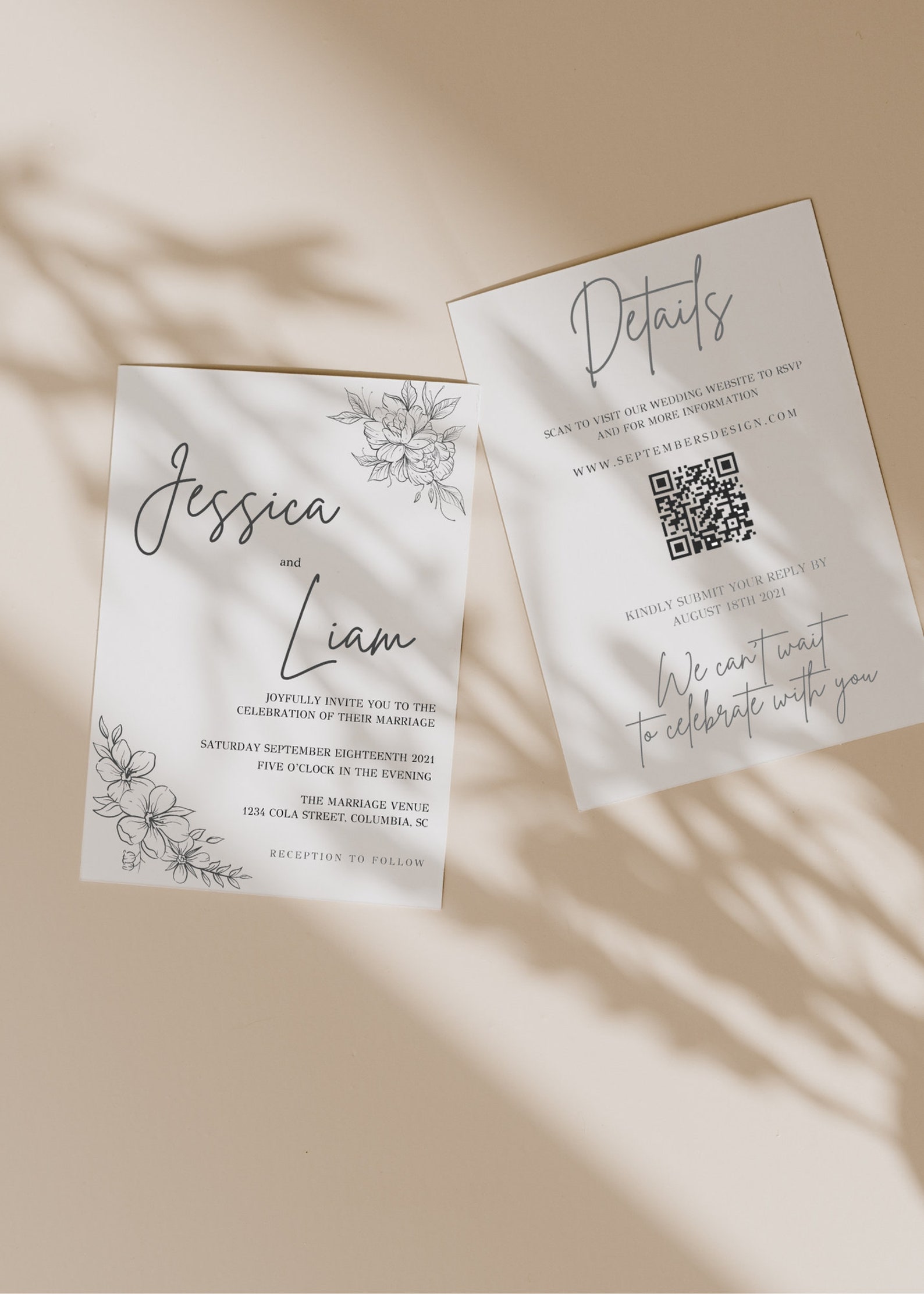 Minimalistic Wedding Invitation with QR Code Detail Card QR | Etsy