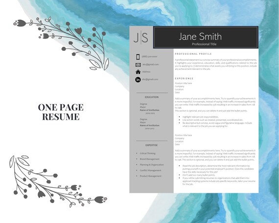 Professional Resume Template Modern Resume Template 1 & 2 - Etsy