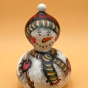 Hand Painted Snowman Gourd Art