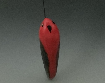 Hand Painted Red Tanager Gourd Art Ornament