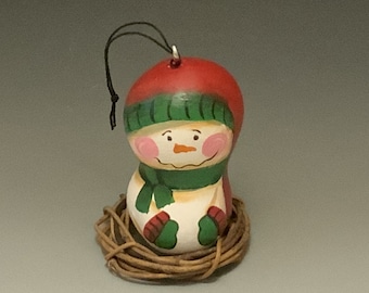 Hand Painted Snowman Ornament Gourd Art