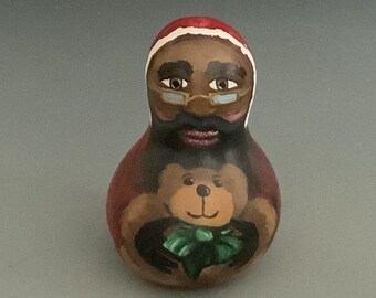 Hand Painted Black Santa Gourd Art