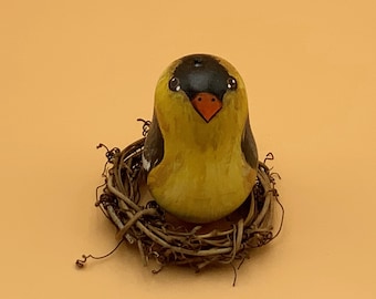 Hand Painted Yellow Finch Gourd Art