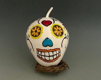 Hand Painted Sugar Skull Gourd Art - Signature Series