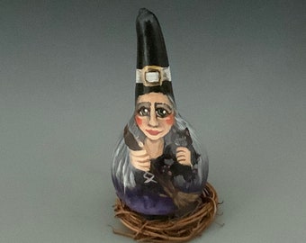 Hand Painted Gourd Art Witch