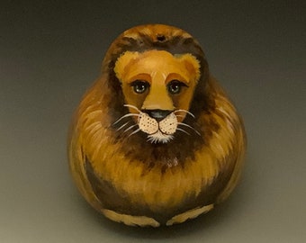 Hand Painted Lion Gourd Art