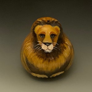 Hand Painted Lion Gourd Art