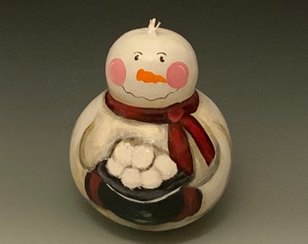 Hand Painted Snowman Gourd Art