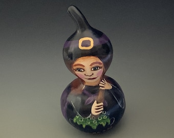 Hand Painted Gourd Art Witch