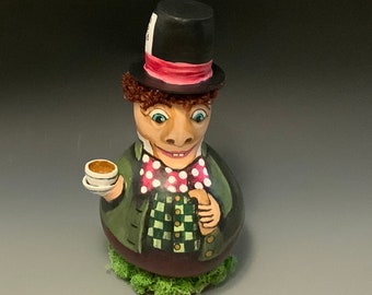 Hand Painted Mad Hatter Gourd Art