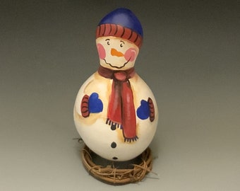 Hand Painted Snowman Gourd Art