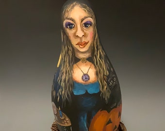 Hand Painted Witch Gourd Art