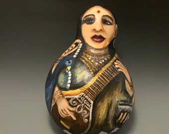Hand Painted Gourd Art Goddess Saraswati