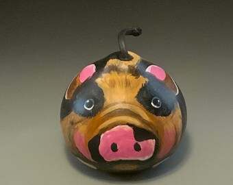 Hand Painted Pig Gourd Art