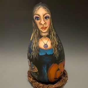 Hand-Painted Gourd Art 15-inch Witch