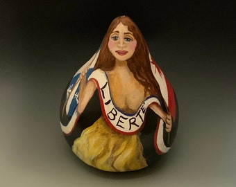 Hand Painted Patriotic Lady Liberty Gourd Art