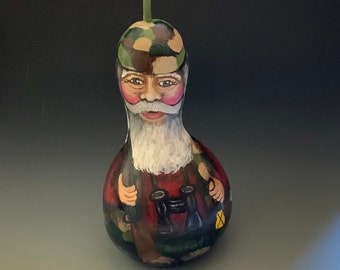 Hand Painted Santa Gourd Art