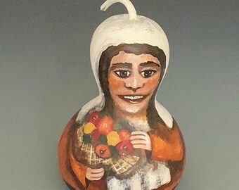 Female Pilgrim Hand Painted Gourd Art