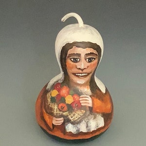 Female Pilgrim Hand Painted Gourd Art