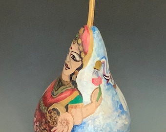 Goddess of Fortune Hand Painted Gourd Art